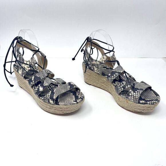 MICHAEL KORS Brown Gray Snake Print Sofia Espadrille Wedge Platform High Heels - Picture 2 of 11